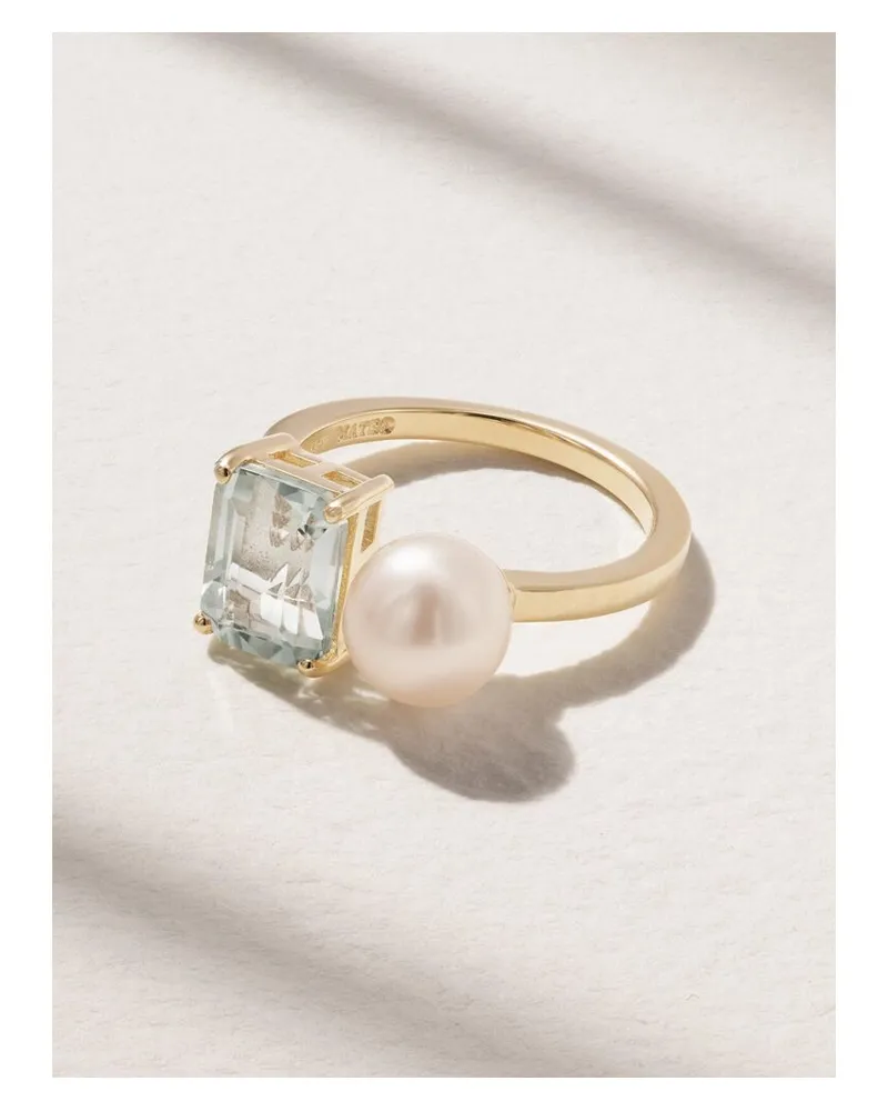 MATEO Ring Aus 14 Karat Gold Mit Amethyst Und Perle - Blau Blau