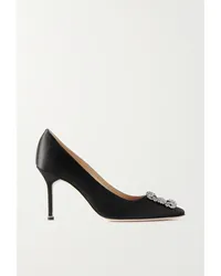 Manolo Blahnik Hangisi 90 Pumps aus Satin mit Verzierung Schwarz