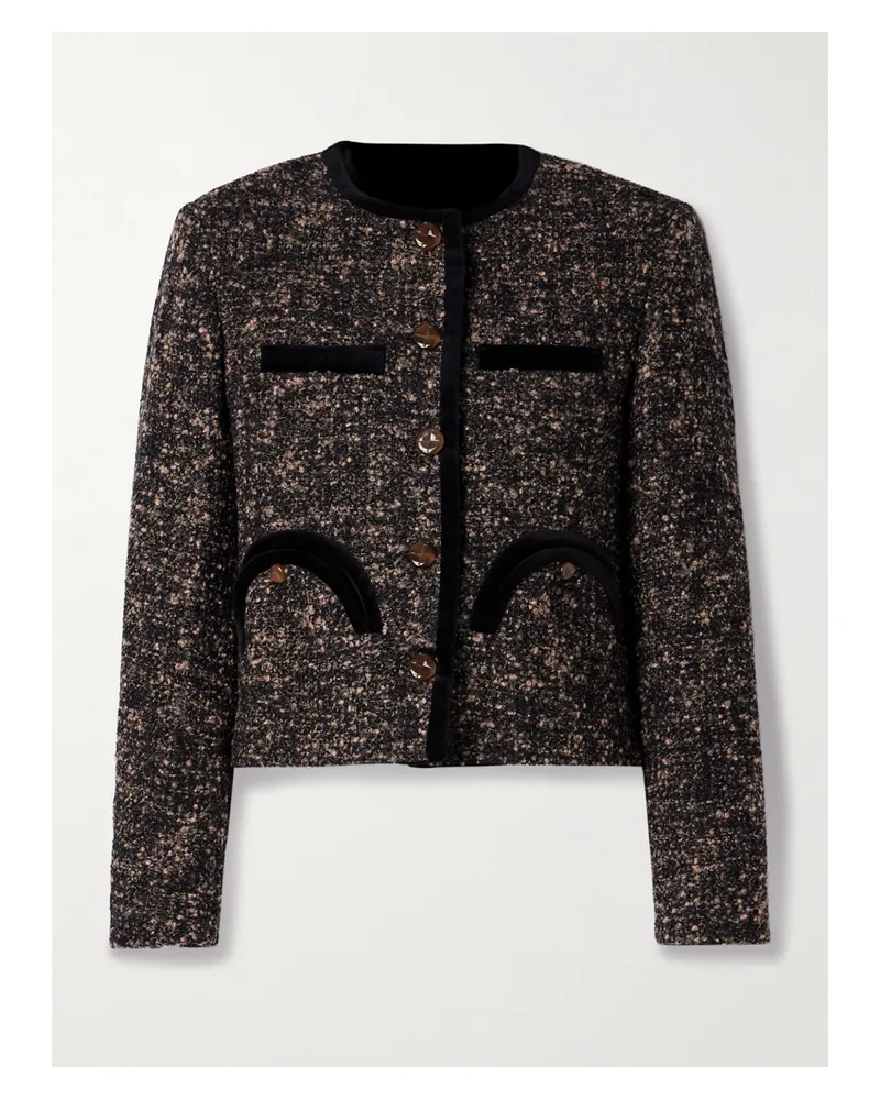 Blazé Milano Katara Shamo Jacke Aus Bouclé-tweed Mit Samtbesätzen - Braun Braun