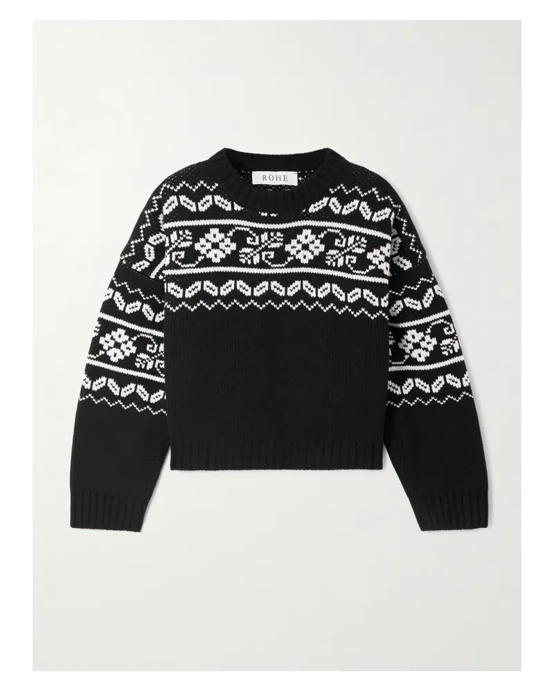 Róhe Verkürzter Wollpullover Mit Fair-isle-muster - Schwarz Schwarz