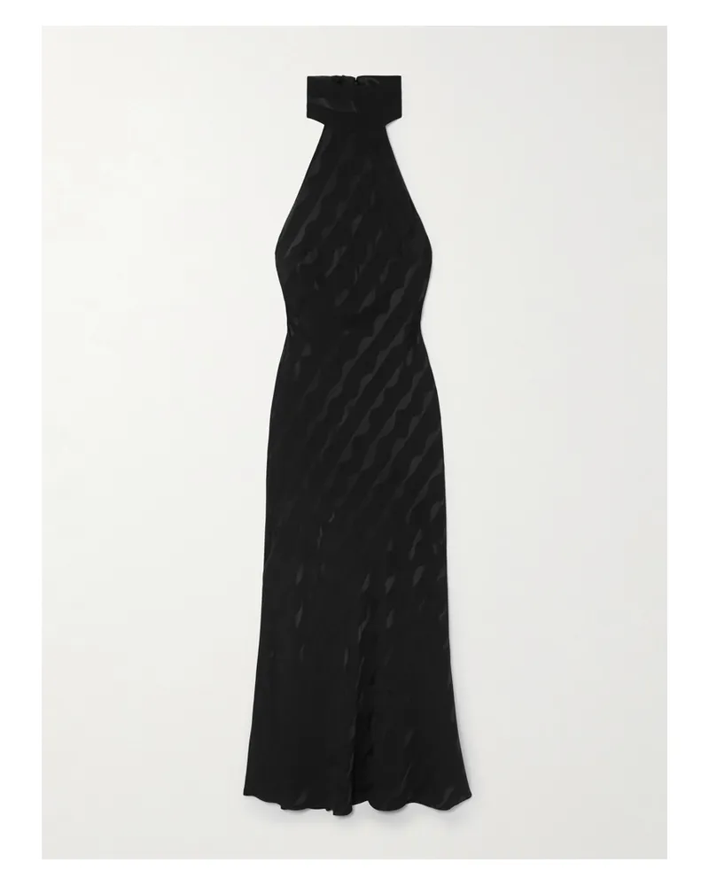 RIXO Maura Neckholder-minikleid Aus Glänzendem Jacquard - Schwarz Schwarz