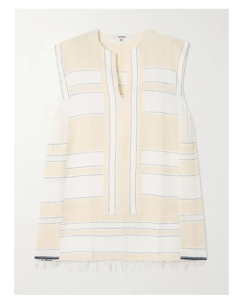 lemlem Elina Kaftan Aus Einer Baumwollmischung Mit Streifen Und Fransen - Creme Creme
