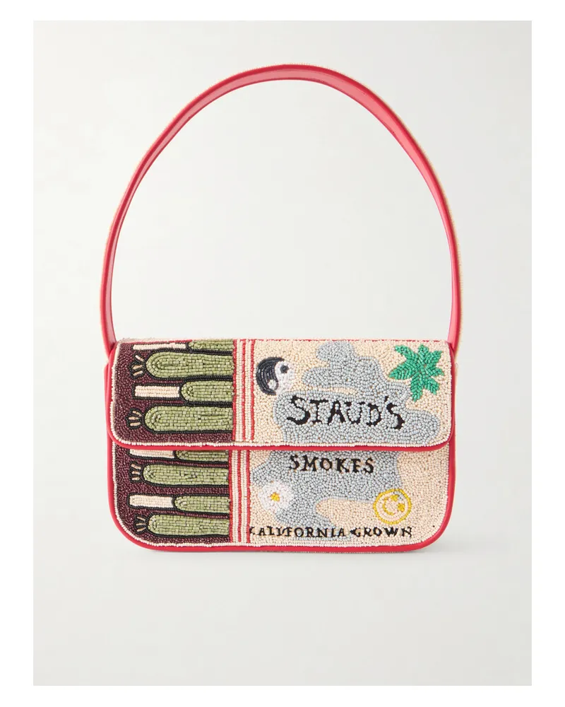 STAUD Tommy Beaded Embroidered Satin Shoulder Bag - Multi Multi