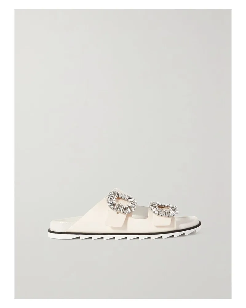 Roger Vivier Slidy Viv Pantoletten Aus Leder Mit Swarovski-kristallen - Creme Creme