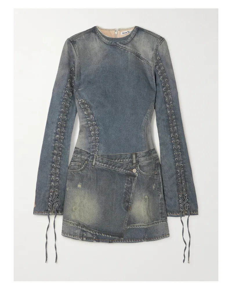 Acne Studios Minikleid Aus Bedruckter Stretch-baumwolle - Blau Blau