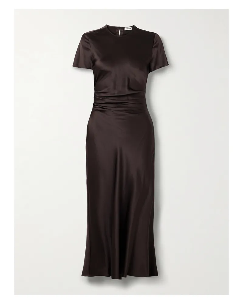 STAUD Marcel Midikleid Aus Stretch-seiden-charmeuse Mit Raffungen - Braun Braun