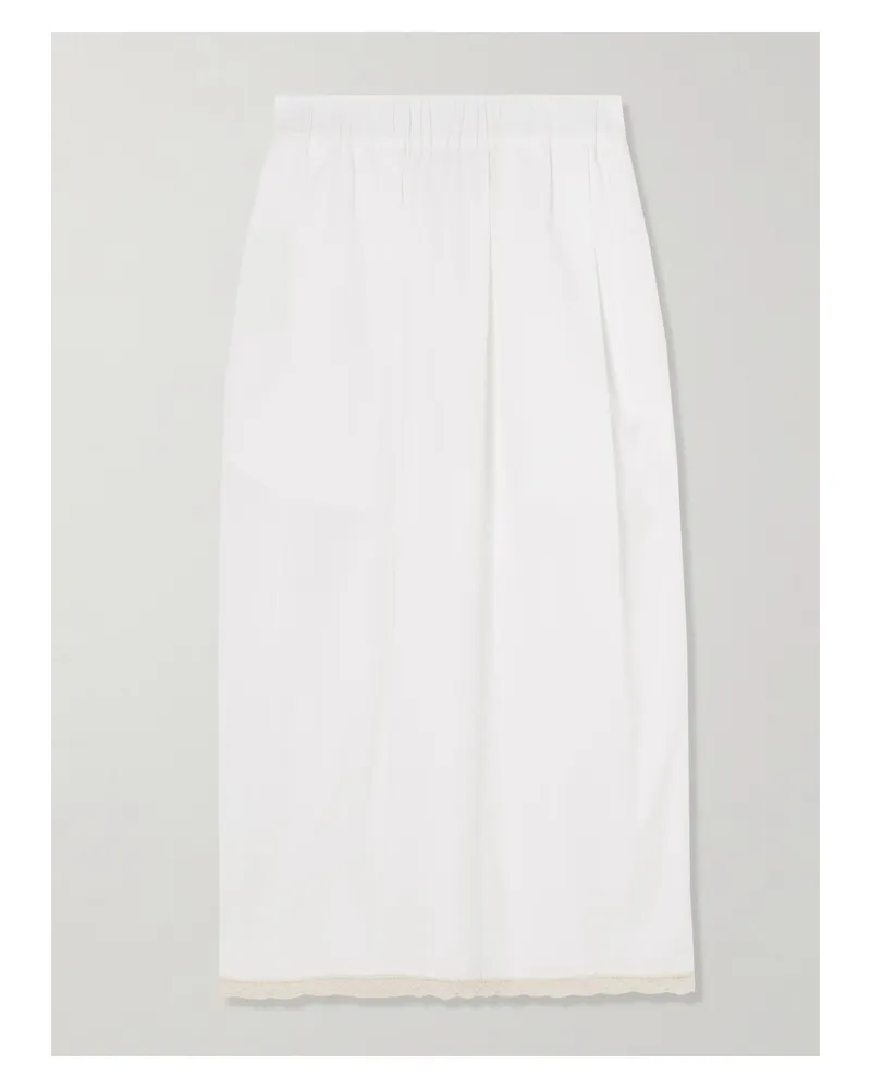 Maria Mcmanus Lace-trimmed Poplin Midi Skirt - White White