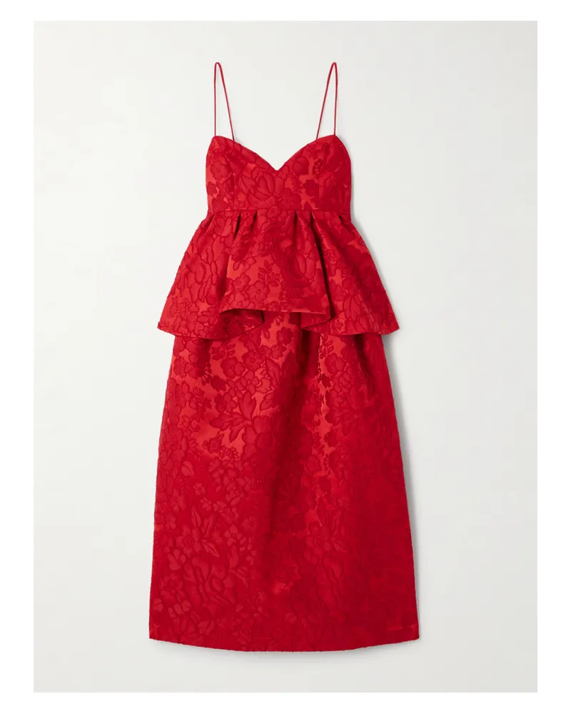 La DoubleJ Satine Midikleid Aus Matelassé Mit Jacquard-blumenmuster Und Schößchen - Rot Rot