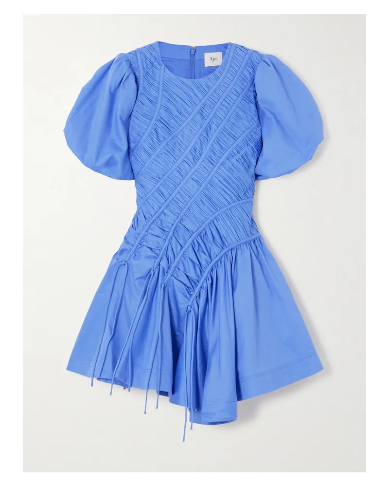 Aje. Wisteria Asymmetrisches Minikleid Aus Baumwollpopeline Mit Raffungen Und Falten - Blau Blau