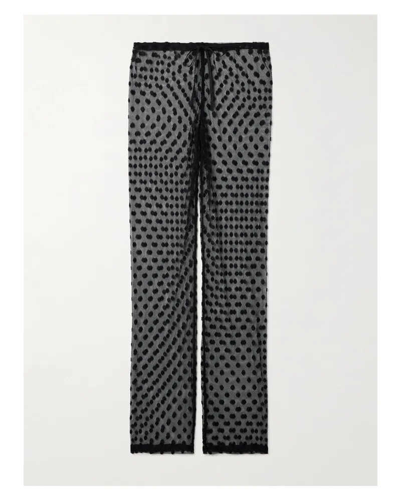 Dries van Noten Hose Mit Weitem Bein Aus Mesh Aus Einer Baumwollmischung Mit Polka-dots - Schwarz Schwarz