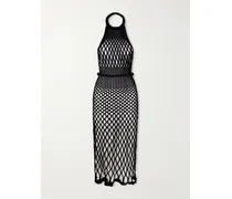 Velvet-mesh Halterneck Dress - Black