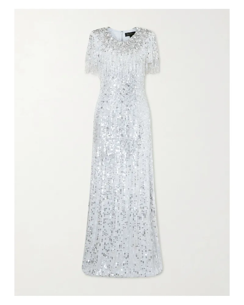 Jenny Packham Eugene Crystal-embellished Sequined Chiffon Gown - Blue Blue