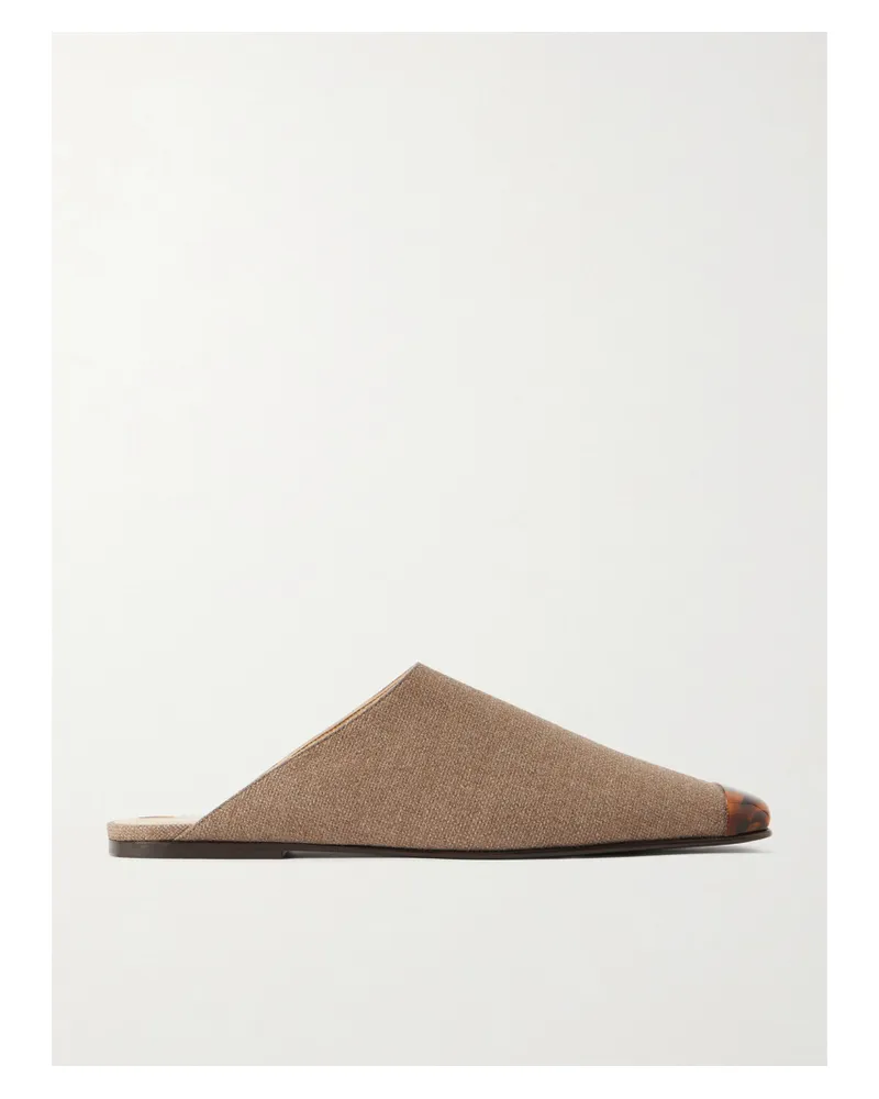 Loro Piana Alba Embellished Cashmere And Silk-blend Hopsack Slippers - Brown Brown