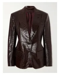 Tom Ford Jacke aus Leder mit Krokodileffekt Braun