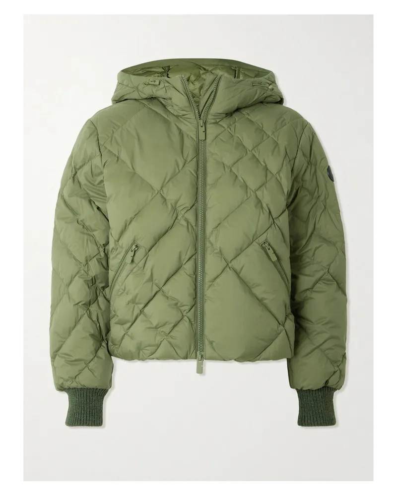 Burberry Daunenjacke Aus Gestepptem Shell Mit Lederbesätzen, Applikation Und Kapuze - Grün Grün