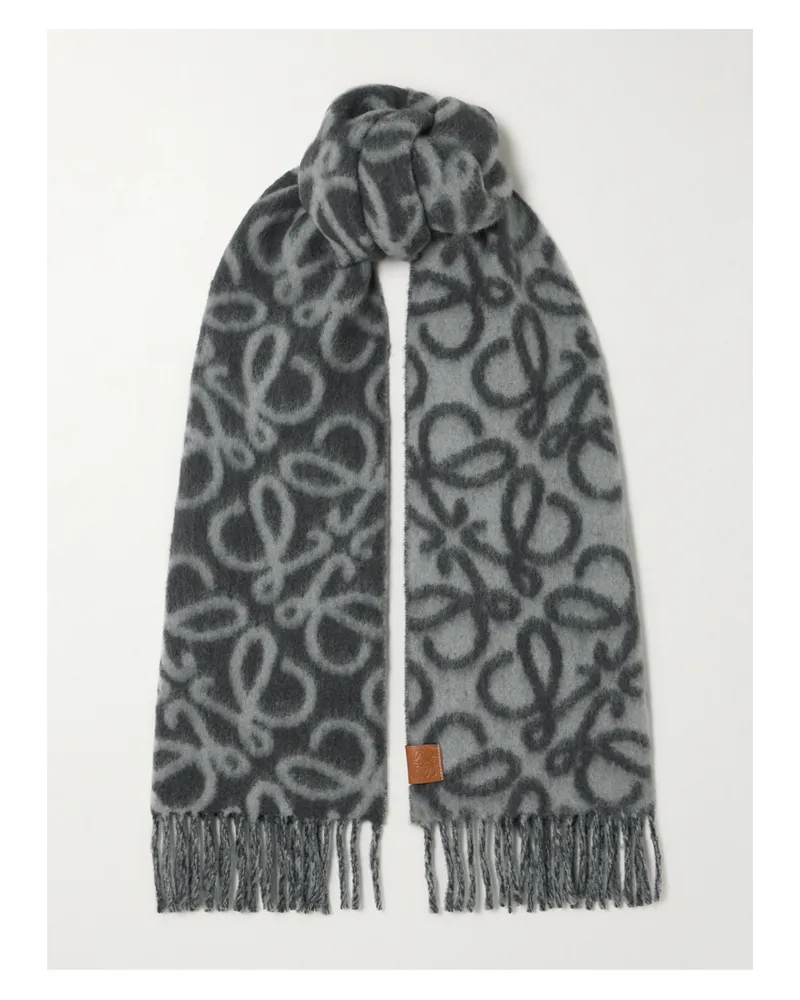 Loewe Fringed Jacquard-knit Scarf - Blue Blue