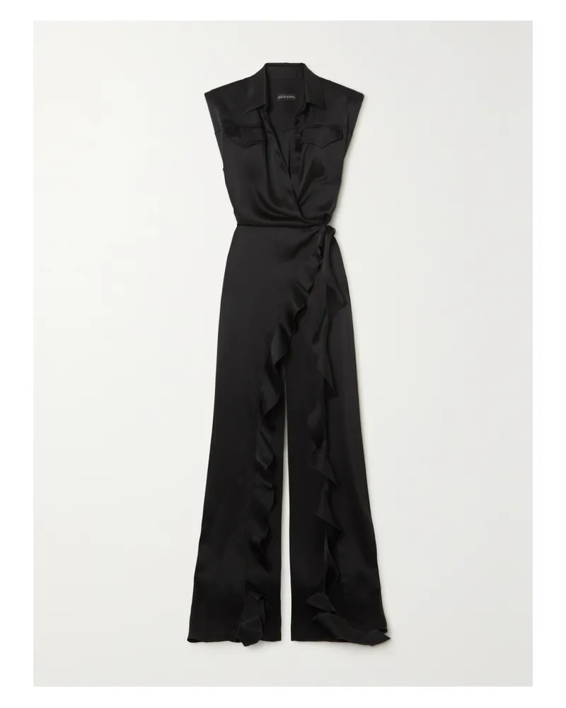David Koma Wickelrobe Aus Satin Mit Rüschen - Schwarz Schwarz