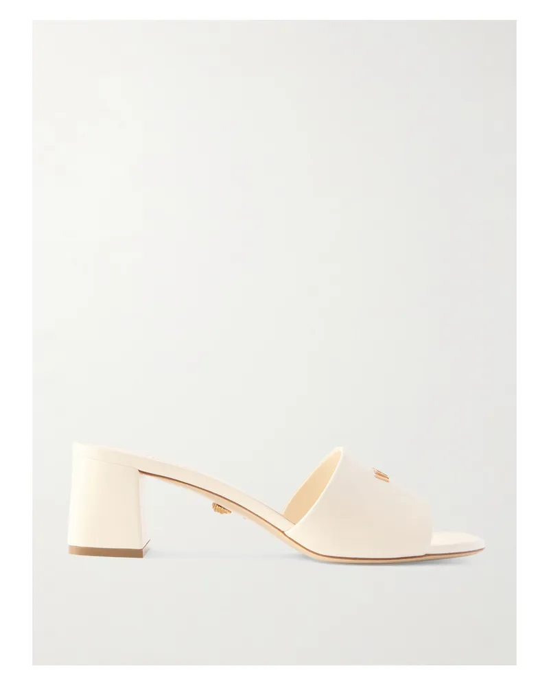 Versace Embellished Leather Mules - Cream Cream