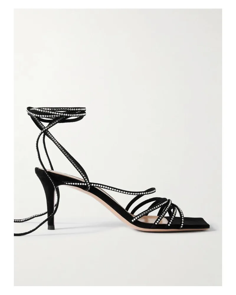 Gianvito Rossi 75 Sandalen Aus Veloursleder Mit Kristallen - Schwarz Schwarz