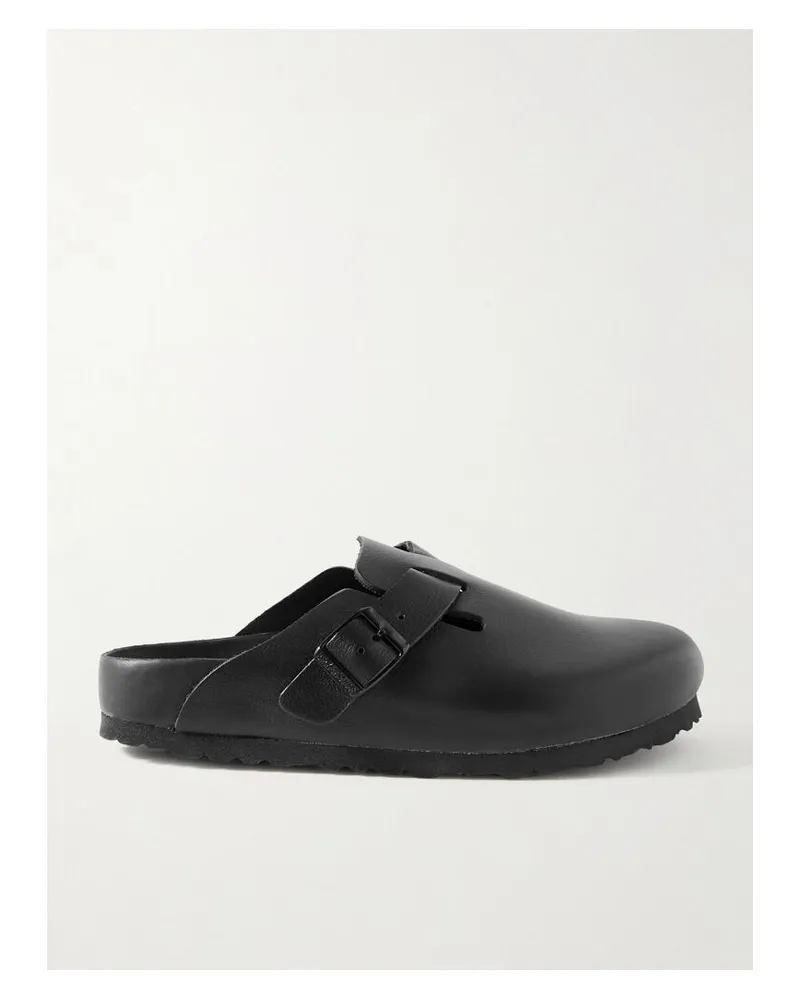 Birkenstock Boston Clogs Aus Leder Mit Velourslederbesatz - Schwarz Schwarz