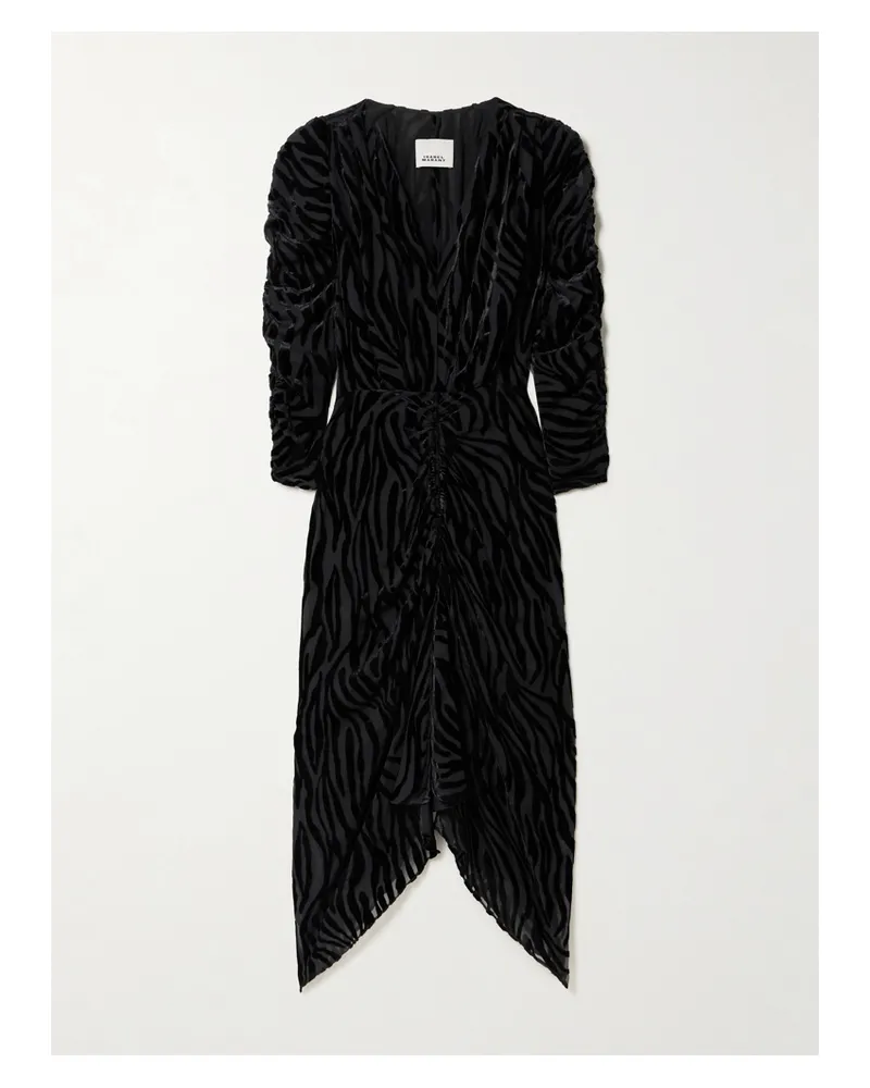Isabel Marant Nemil Midikleid Aus Devoré-samt Mit Raffungen - Schwarz Schwarz