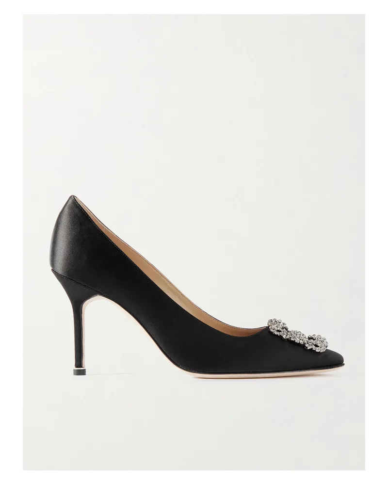 Manolo Blahnik Hangisi 90 Crystal-embellished Satin Pumps - Black Black