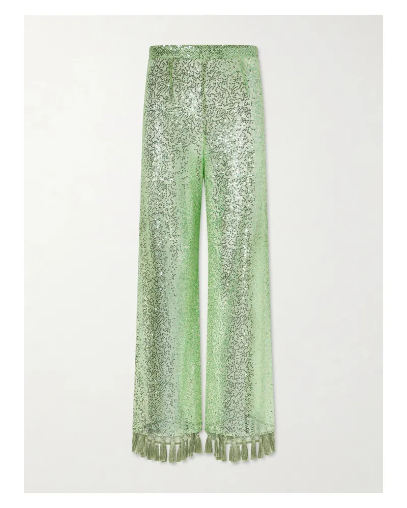 Taller Marmo Sequined Fringed Flared Pants - Green Green