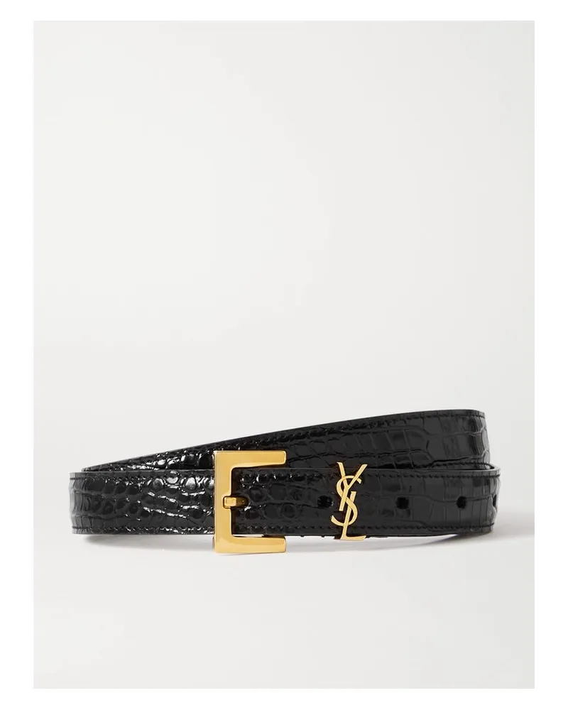 Saint Laurent Gürtel Aus Leder Mit Krokodileffekt Und Verzierungen - Schwarz Schwarz