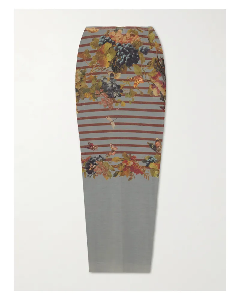 Jean Paul Gaultier Marinière Grape Midirock Aus Bedrucktem Mesh - Grau Grau