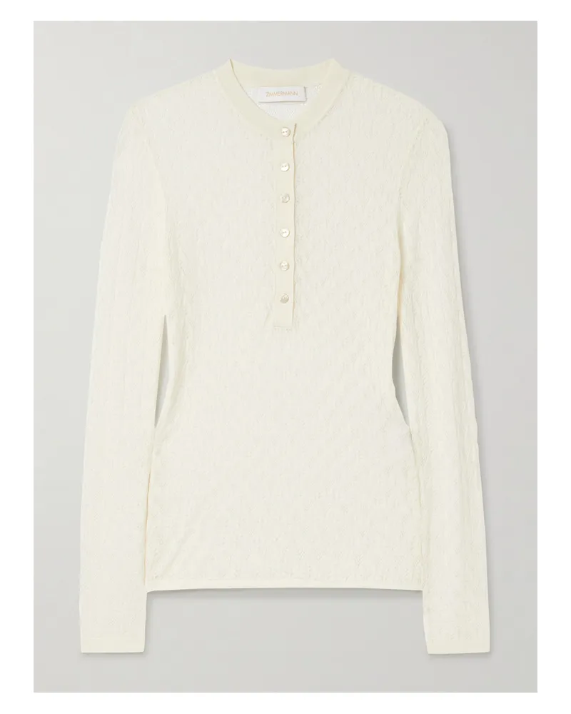 Zimmermann Pointelle-knit Lyocell-blend Top - Neutrals Neutrals