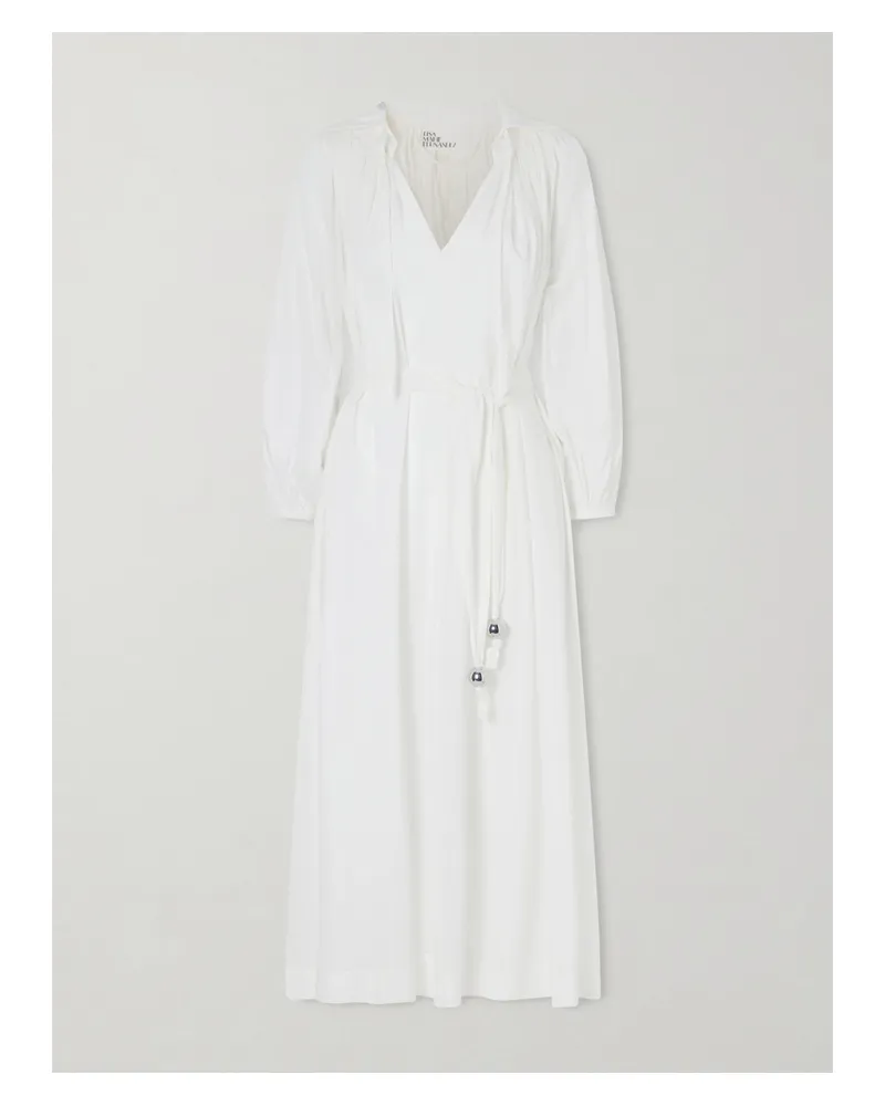 Lisa Marie Fernandez Poet Embellished Belted Cotton-voile Midi Dress - Cream Cream