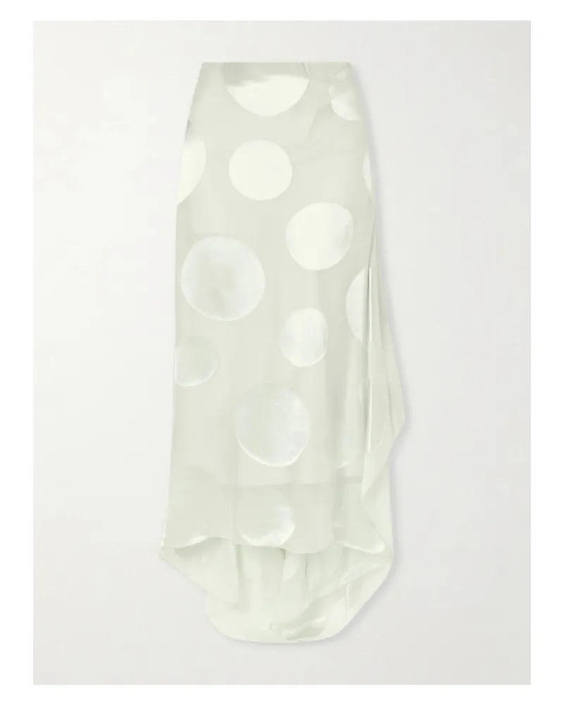 Dries van Noten Asymmetric Polka-dot Satin-trimmed Chiffon Maxi Skirt - Green Green