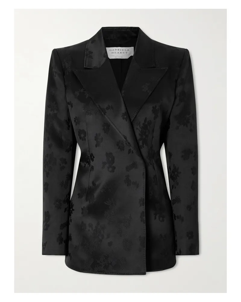 Gabriela Hearst Aleah Double-breasted Floral-jacquard Silk-satin Blazer - Black Black