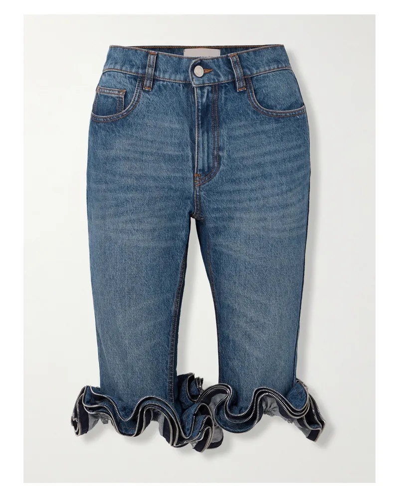 COPERNI Verkürzte, Hoch Sitzende Jeans Mit Schmalem Bein, Rüschen Und Reißverschlüssen - Blau Blau