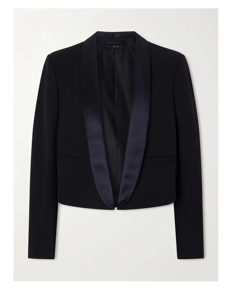 Tom Ford Cropped Silk Satin-trimmed Grain De Poudre Wool Blazer - Black Black