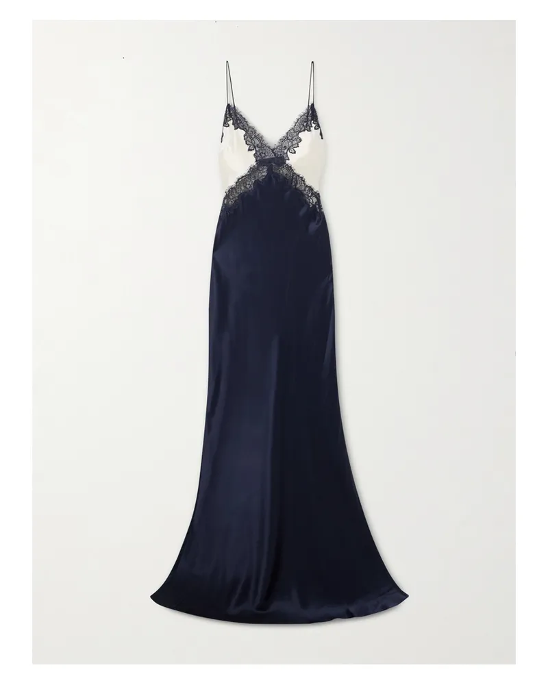 Rebecca Vallance Aumoe Robe Aus Seidensatin Mit Spitzenbesätzen - Blau Blau