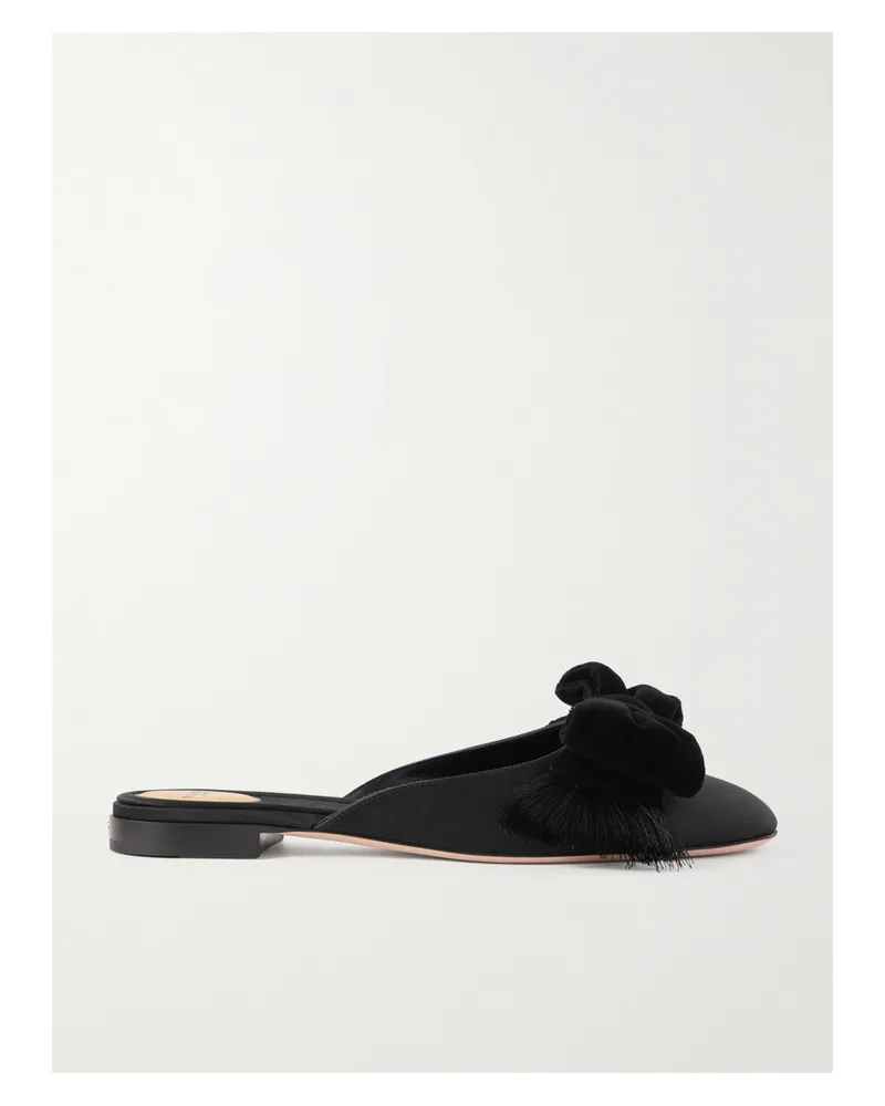 Valentino Garavani Reinette Slippers Aus Satin Mit Samtschleife - Schwarz Schwarz