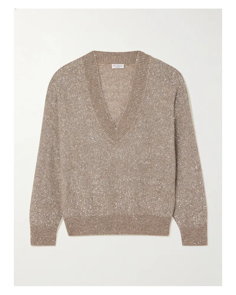 Brunello Cucinelli Sequined Knitted Sweater - Brown Brown