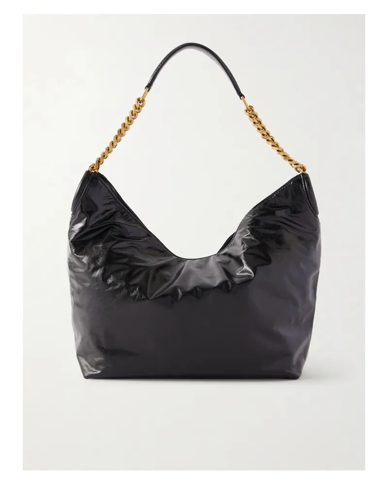 Saint Laurent Hortense Hobo Leather Shoulder Bag - Black Black