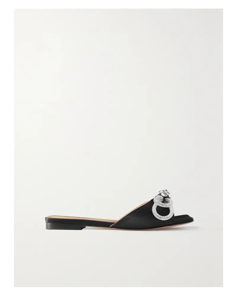 Mach & Mach Double Bow Pantoletten Aus Satin Mit Kristallen - Schwarz Schwarz
