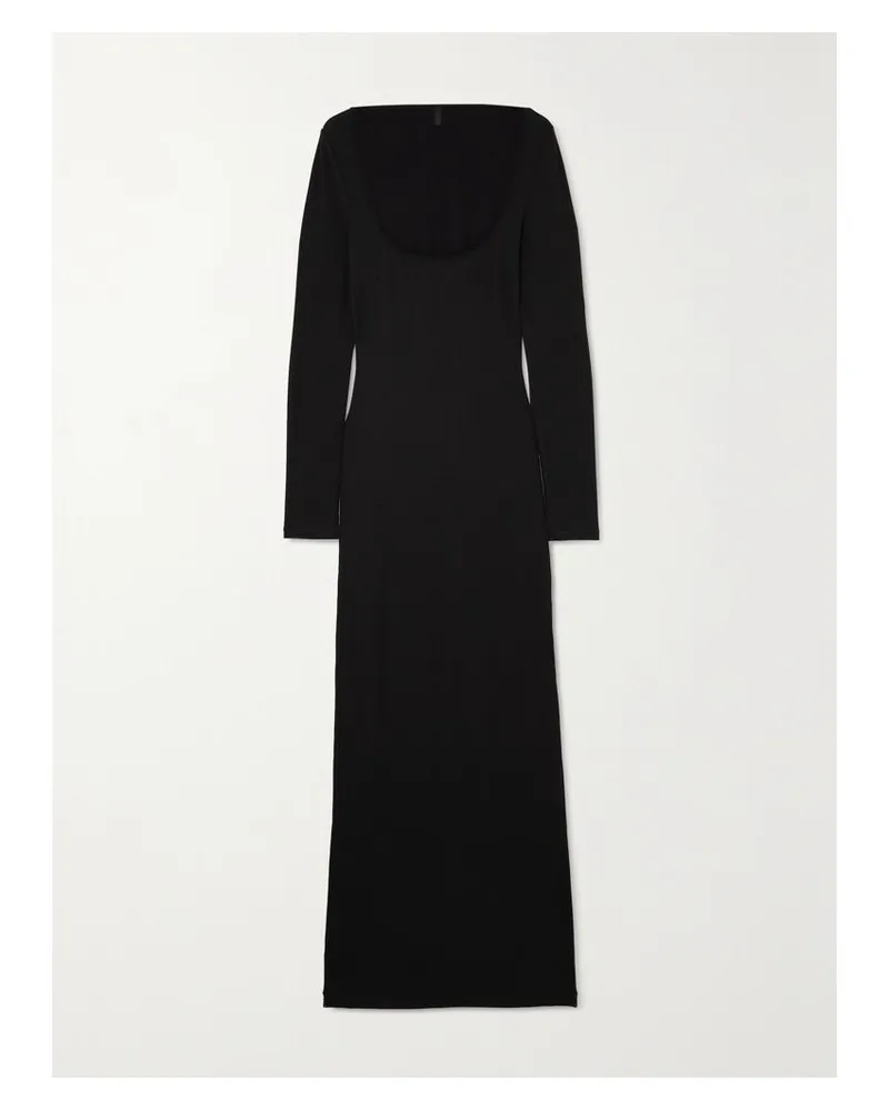SKIMS Soft Lounge Dress – Onyx – Maxikleid Aus Geripptem Stretch-modal - Schwarz Schwarz