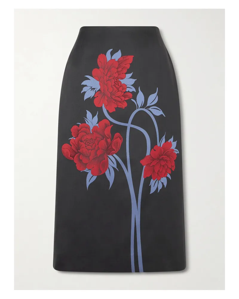 La DoubleJ Net Sustain Midirock Aus Twill Mit Blumenprint - Schwarz Schwarz