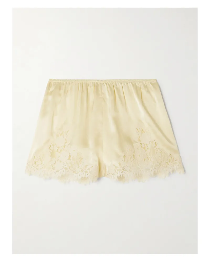 DÔEN Iona Lace-trimmed Silk-satin Shorts - Yellow Yellow
