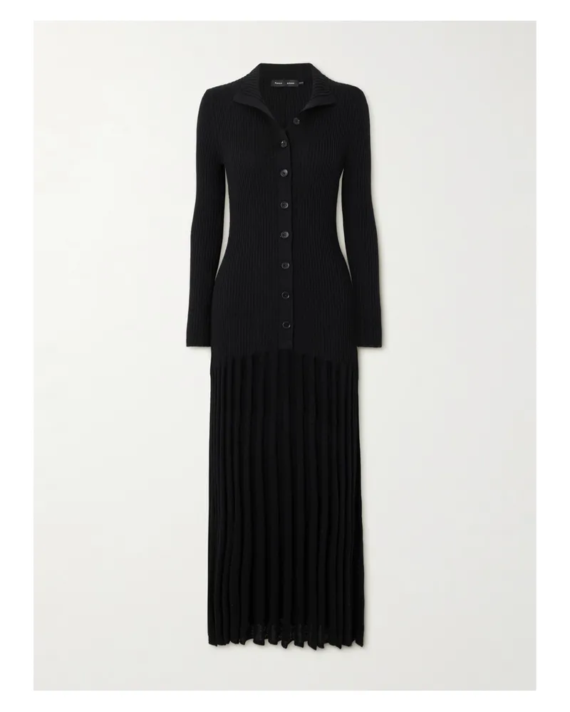 Proenza Schouler Jada Maxikleid Aus Wolle In Rippstrick Mit Plissee - Schwarz Schwarz