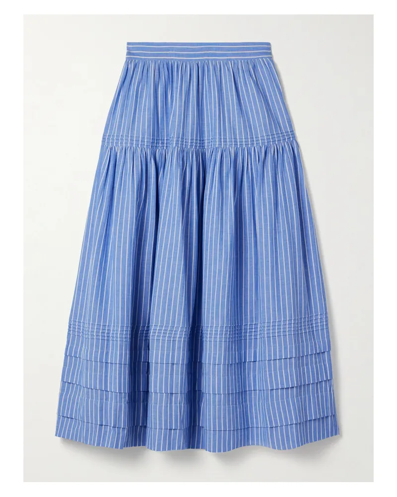 DÔEN Sebastiane Striped Organic Cotton-poplin Midi Skirt - Blue Blue