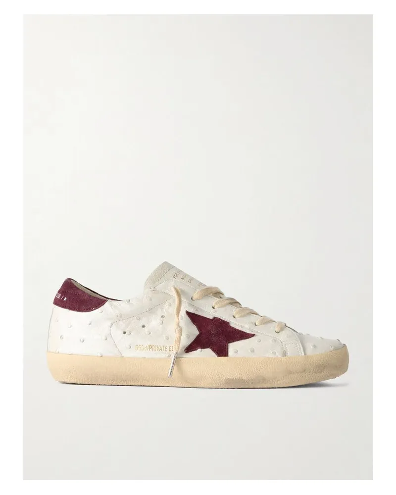 Golden Goose Super-star Sneakers Aus Straußenleder Und Veloursleder In Distressed-optik - Weiß Weiß