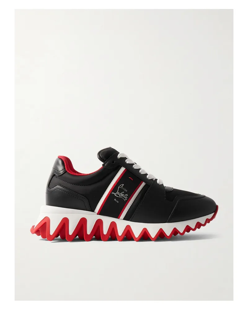 Christian Louboutin Nastroshark Embroidered Grosgrain-trimmed Leather And Shell Sneakers - Black Black