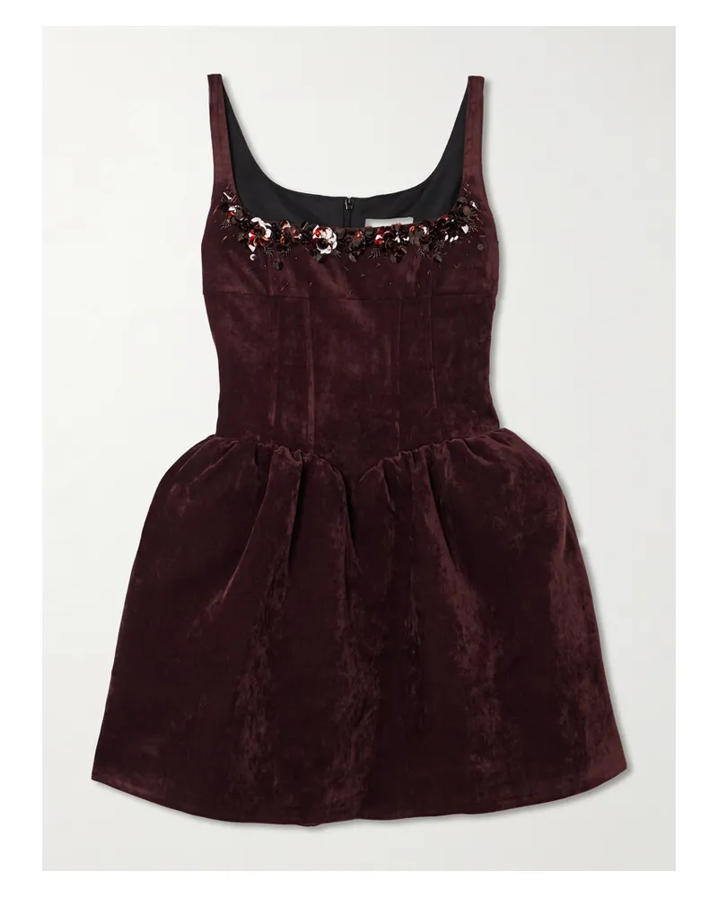 SHUSHU/TONG Embellished Velvet Mini Dress - Burgundy Burgundy