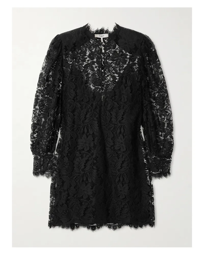 Chloé Floral Cotton-blend Lace Mini Dress - Black Black
