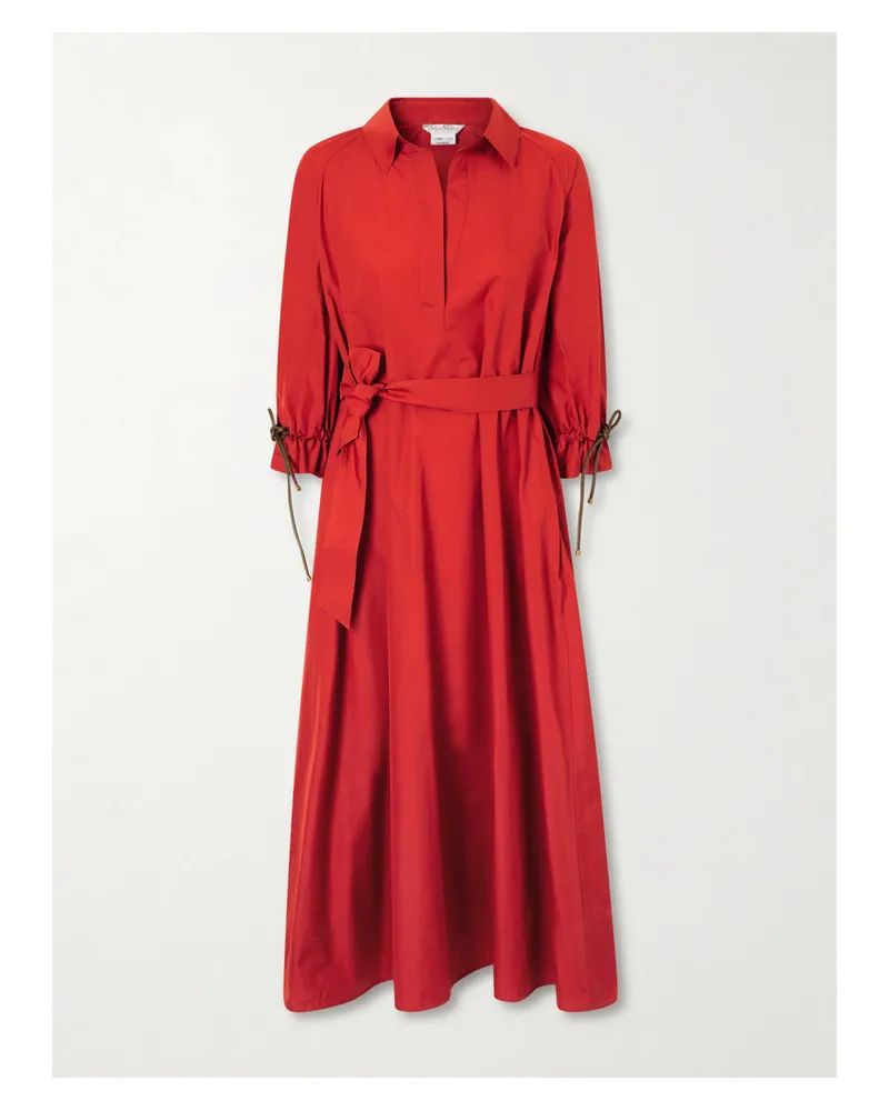 Max Mara Tie-detailed Cotton-poplin Midi Dress - Red Red